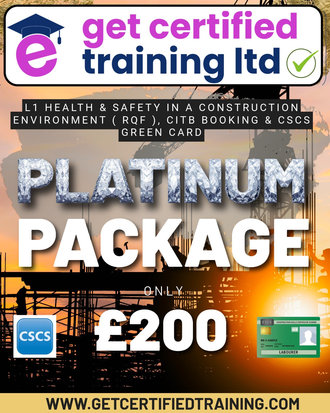 PLATINUM PACKAGE -  L1 Award in Health and Safety in a Construction Environment (RQF), CITB BOOKING & CSCS Green Card